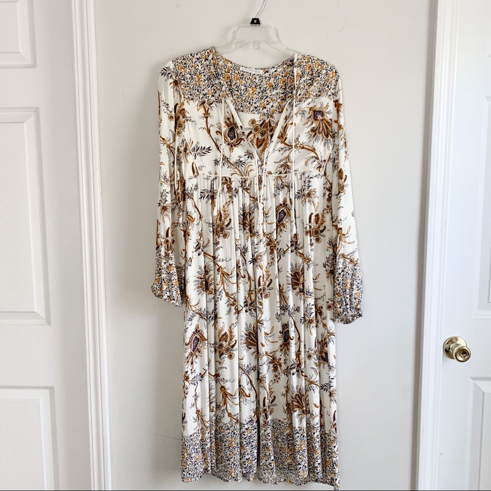 NWOT R. Vivimos White Floral Boho Midi Dress